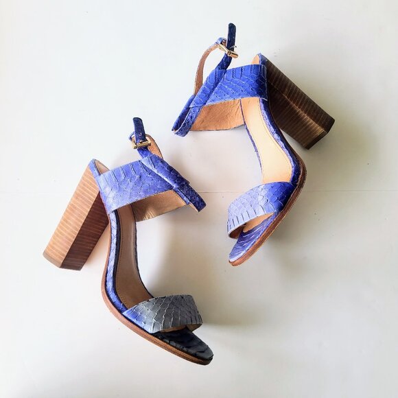 COACH 'Lexey' Deep Marine Solid Snakeskin Leather Sandal Block Heels Size 8.5 - Picture 1 of 14